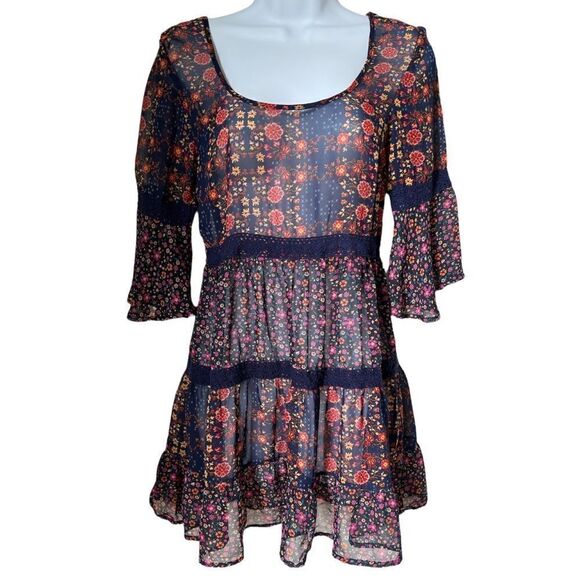 Band of Gypsies Bohemian Tiered Floral long Blouse XS - Picture 2 of 6